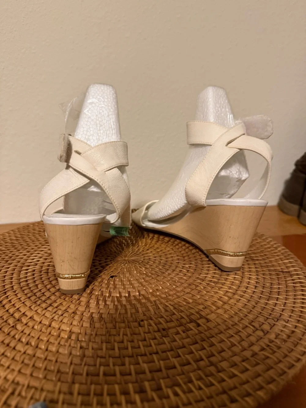Franco Sarto Cream Wedge Sandals with Ankle Strap